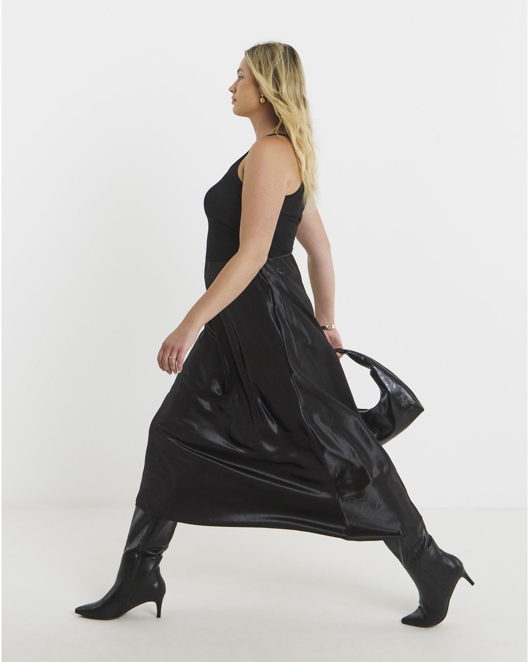 Simply Be Black Satin Maxi Skirt