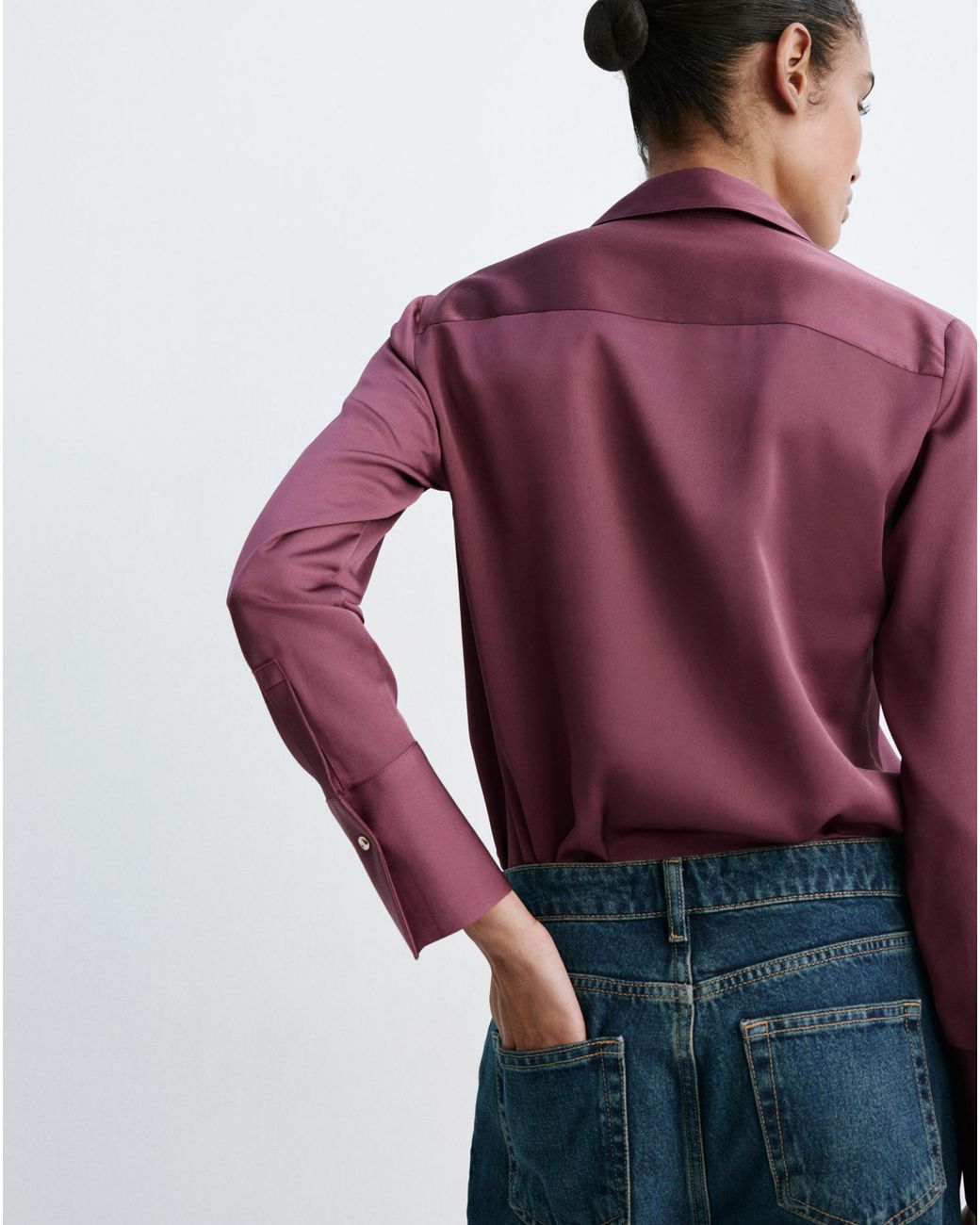 Mango Blue Regular-Fit Satin Shirt