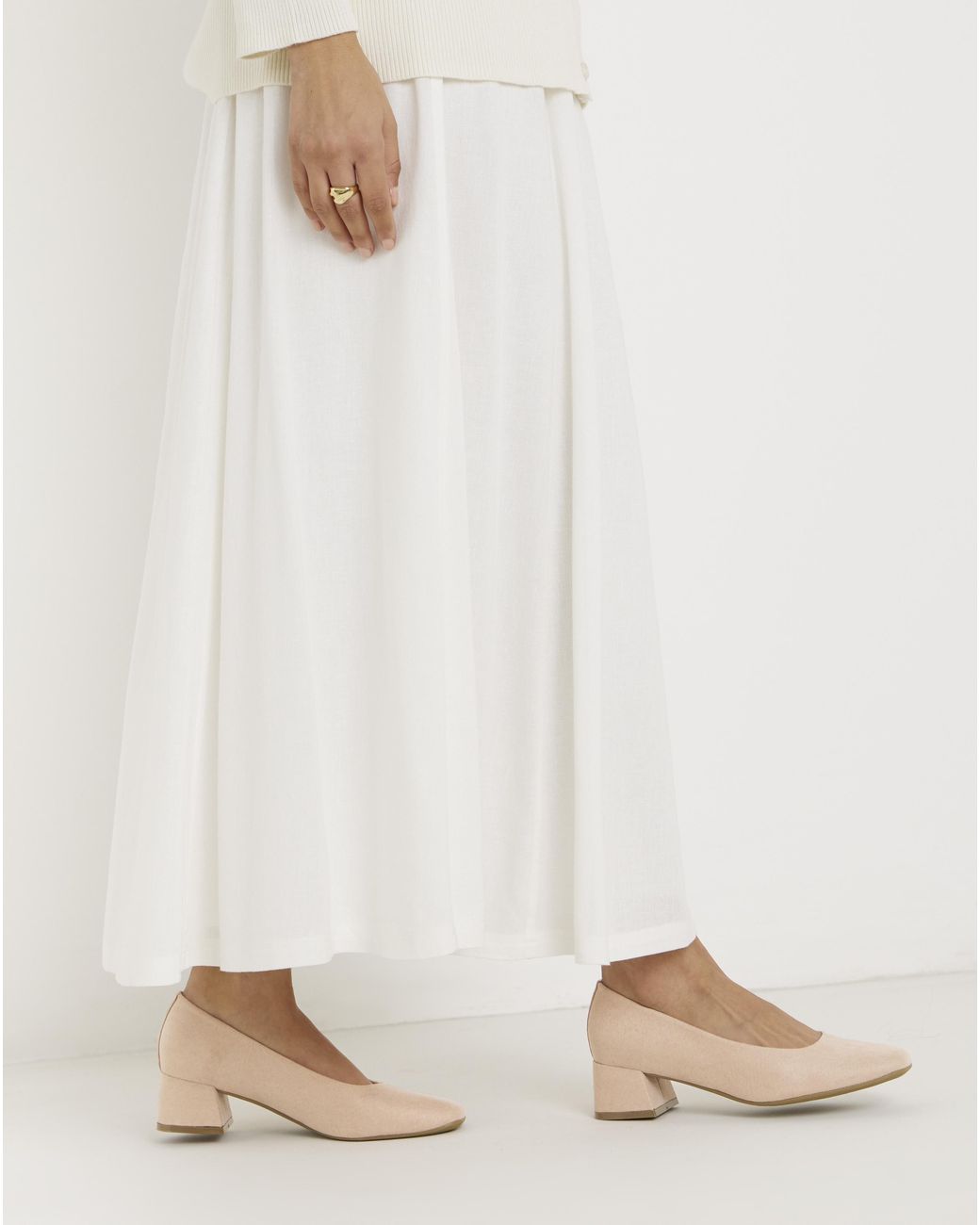 Heavenly Soles Natural Low Block Heel Court Shoes Wide