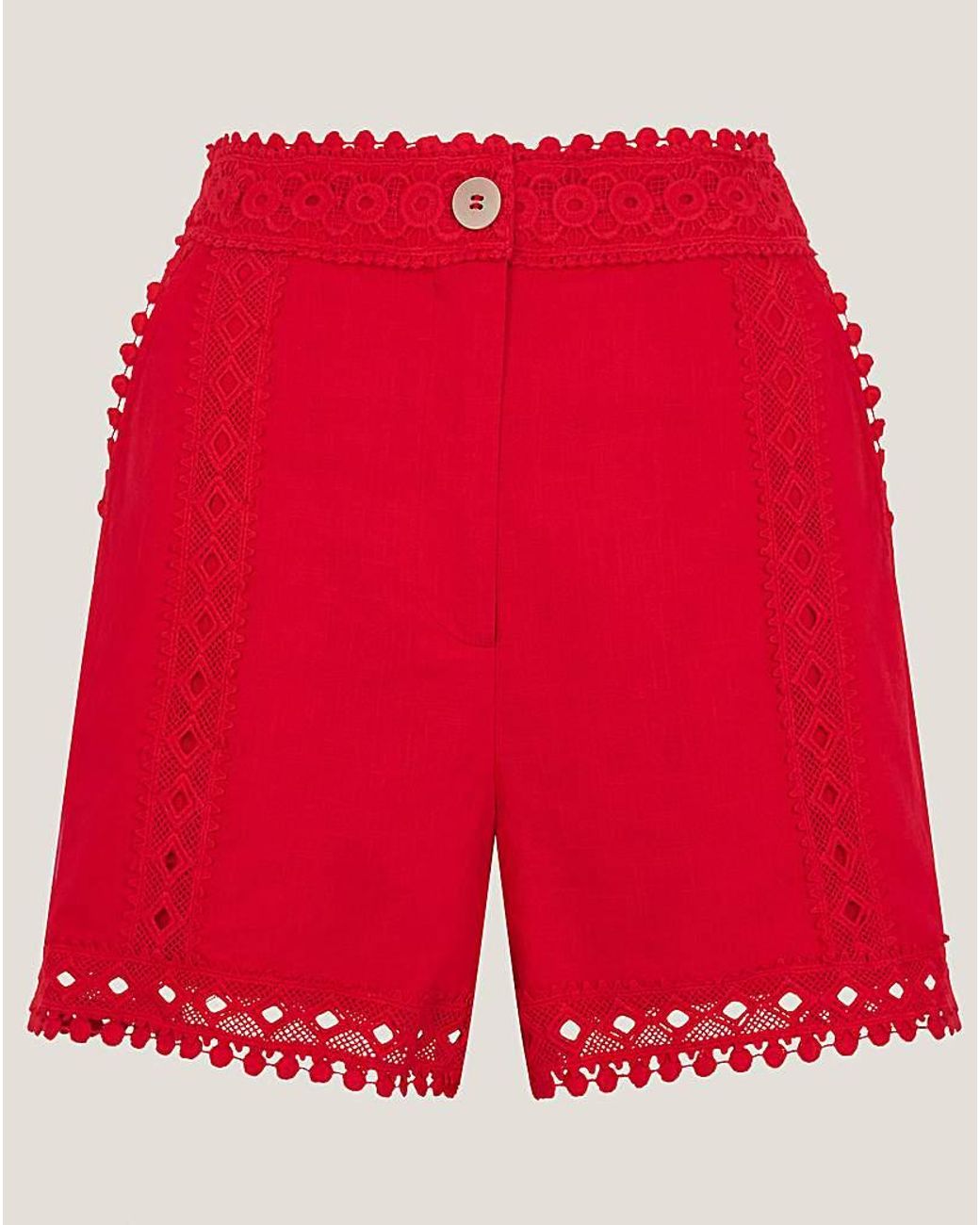 Monsoon Red Irina High-Waisted Lace Shorts