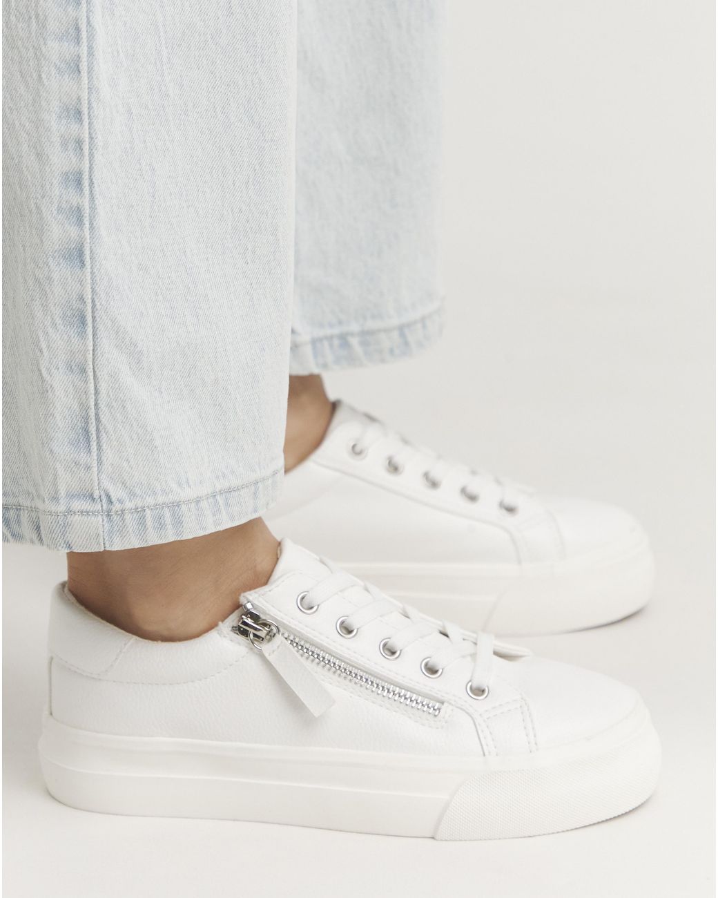Simply Be White Lace Up Zip Detail Chunky Trainer Wide