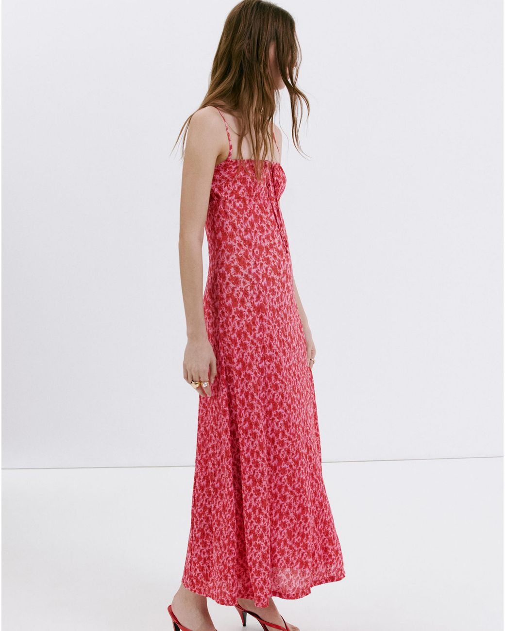 Mango Red Floral-Print Pleated Dress