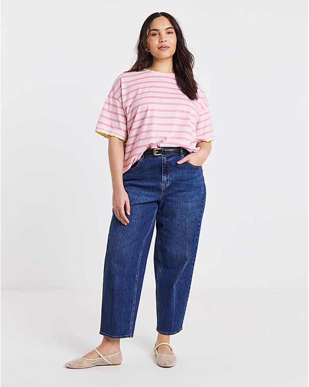 Simply Be Pink Stripe Scallop Edge T-Shirt