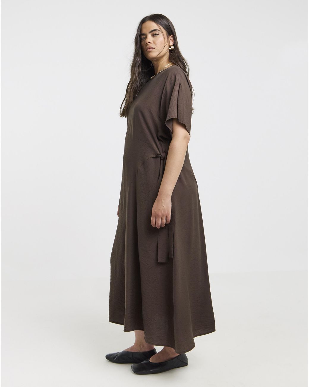 Simply Be Brown Side Tie Midi Dress