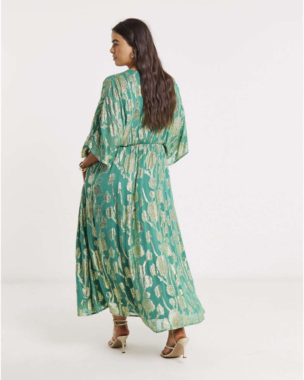Joanna Hope Green Metallic Jacquard Tea Dress