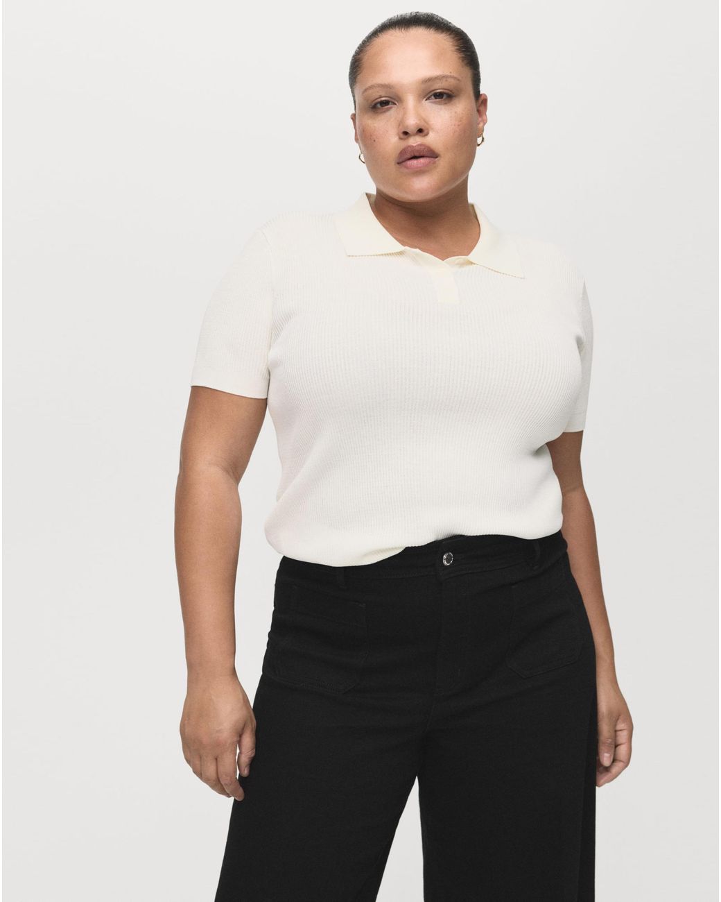 Mango White High Waist Wide Leg Jean
