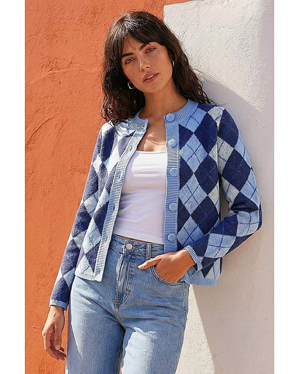 Roman Blue Roman Argyle Buttoned Knit Cardigan