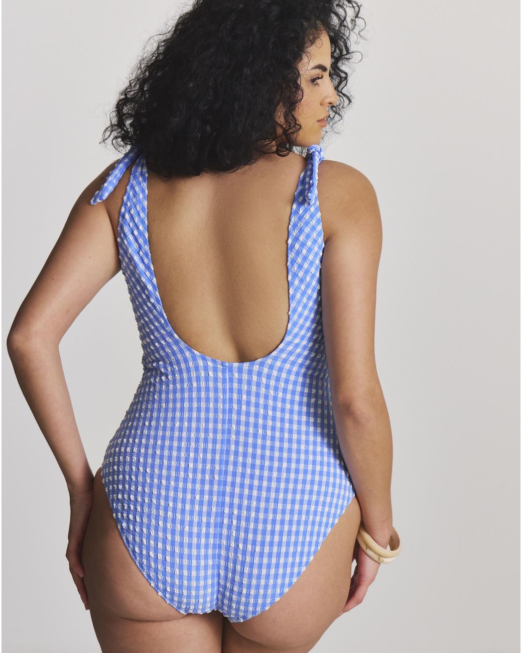 MAGISCULPT Blue Gingham Shoulder Tie Swimsuit