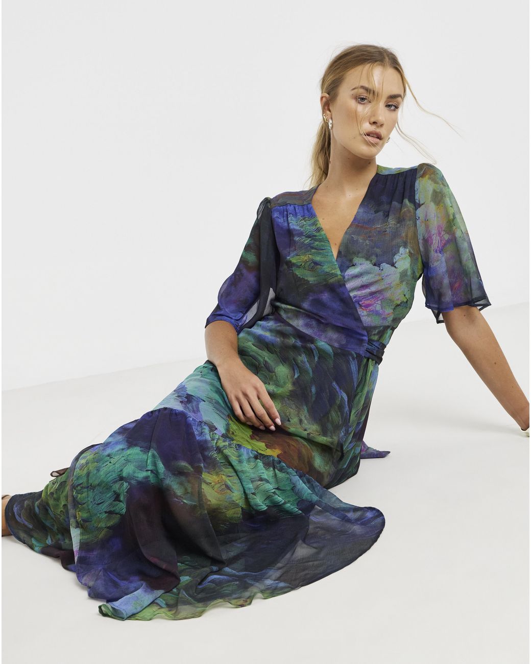 Hope & Ivy Blue Jacqueline Wrap Maxi Dress