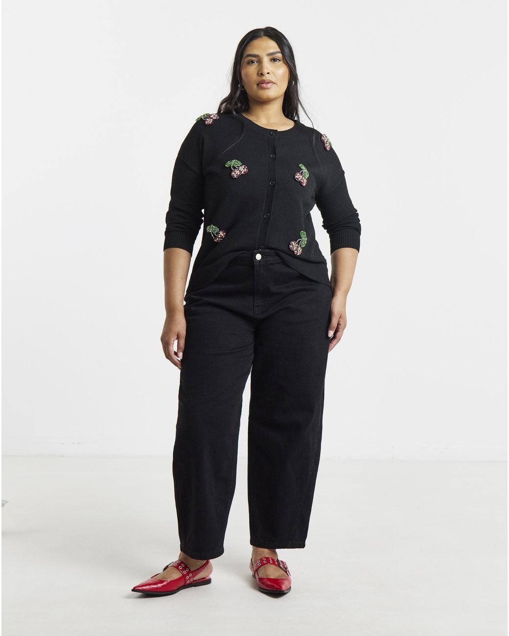 Simply Be Black Embellished Cherry Cardigan