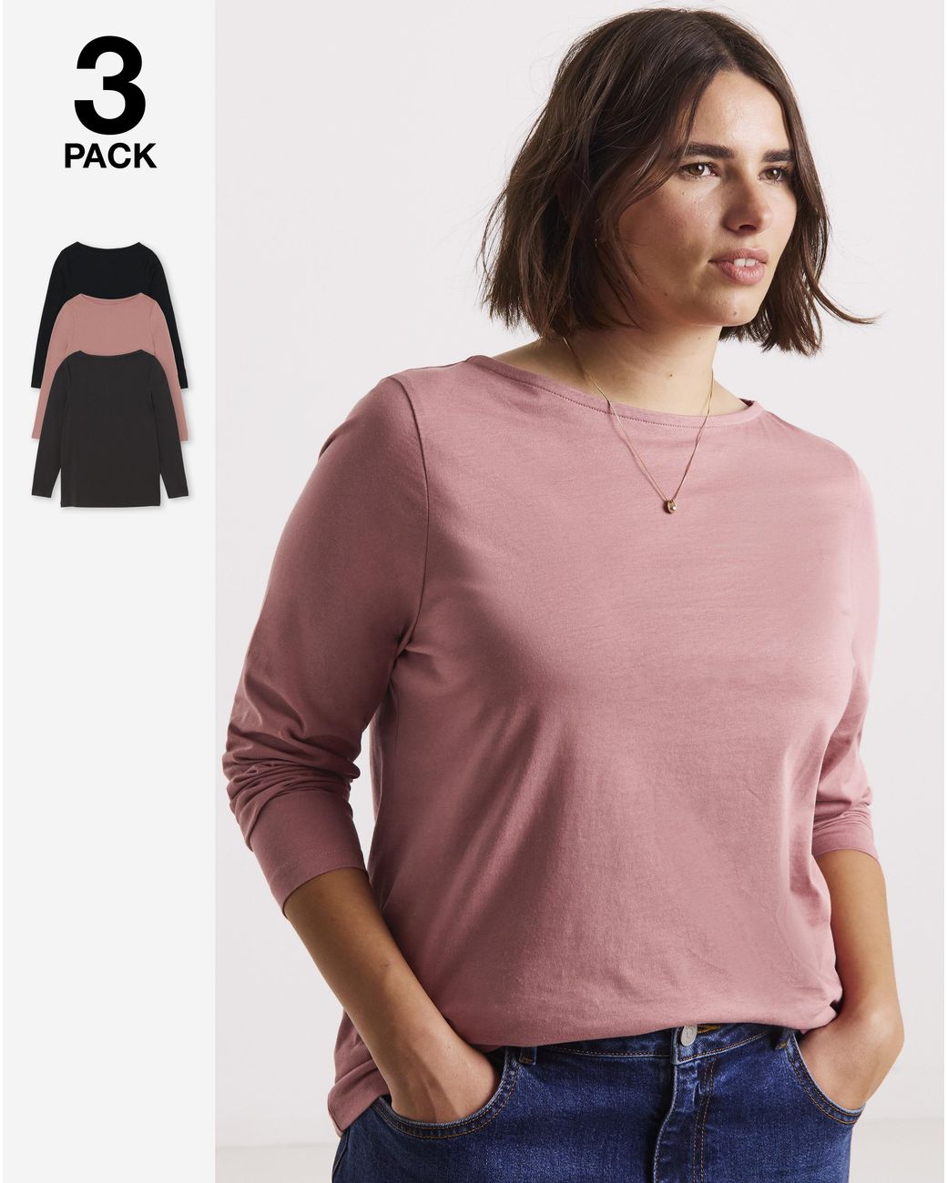 Simply Be Pink 3 Pack Slash Neck Tops