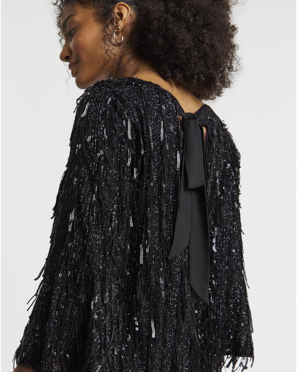 Joanna Hope Black Sequin Tassle Dress