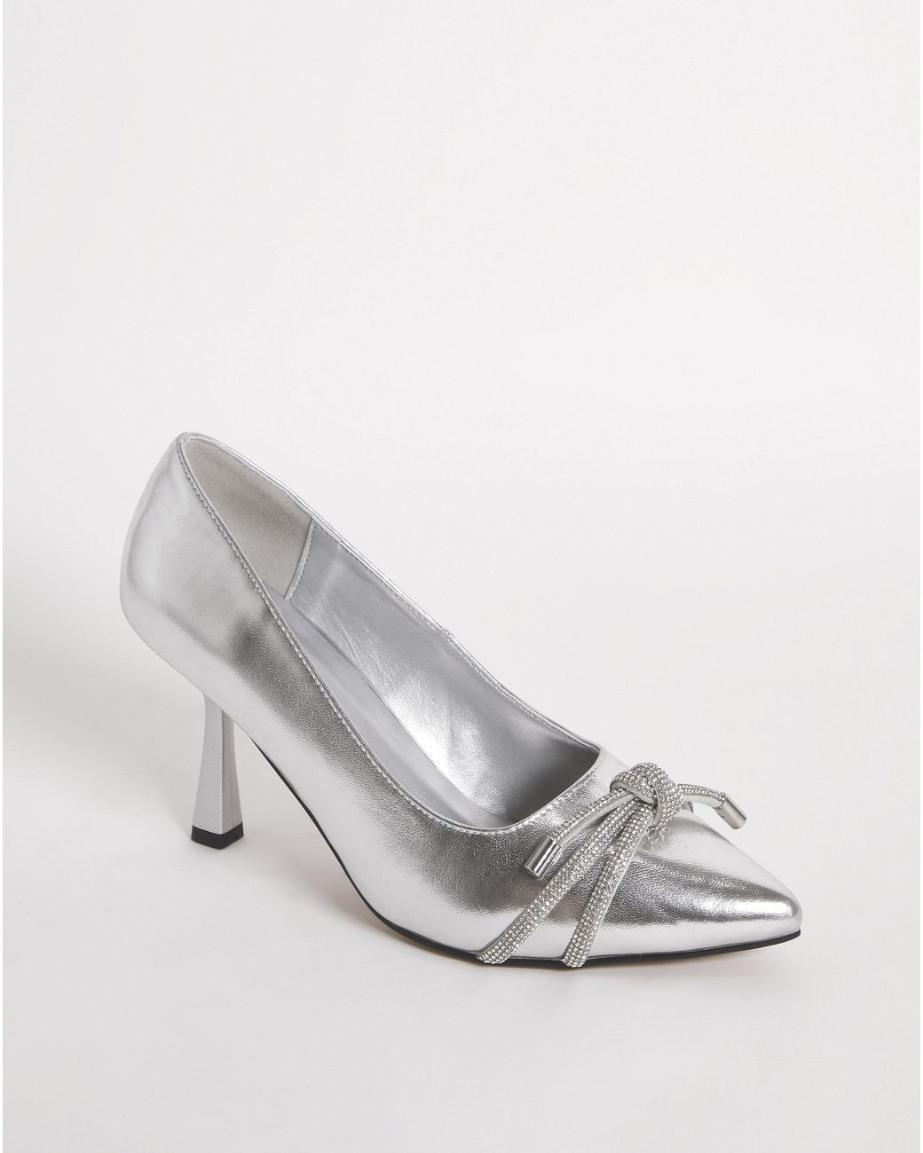 Simply Be White Diamante Knot Heeled Shoes Wide Fit