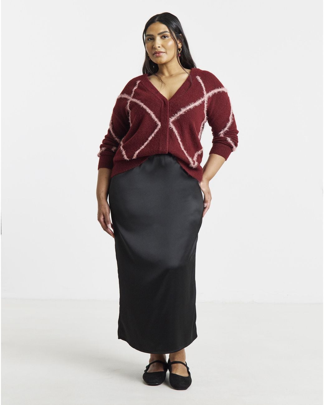 Simply Be Red Tinsel Argyle Cardigan