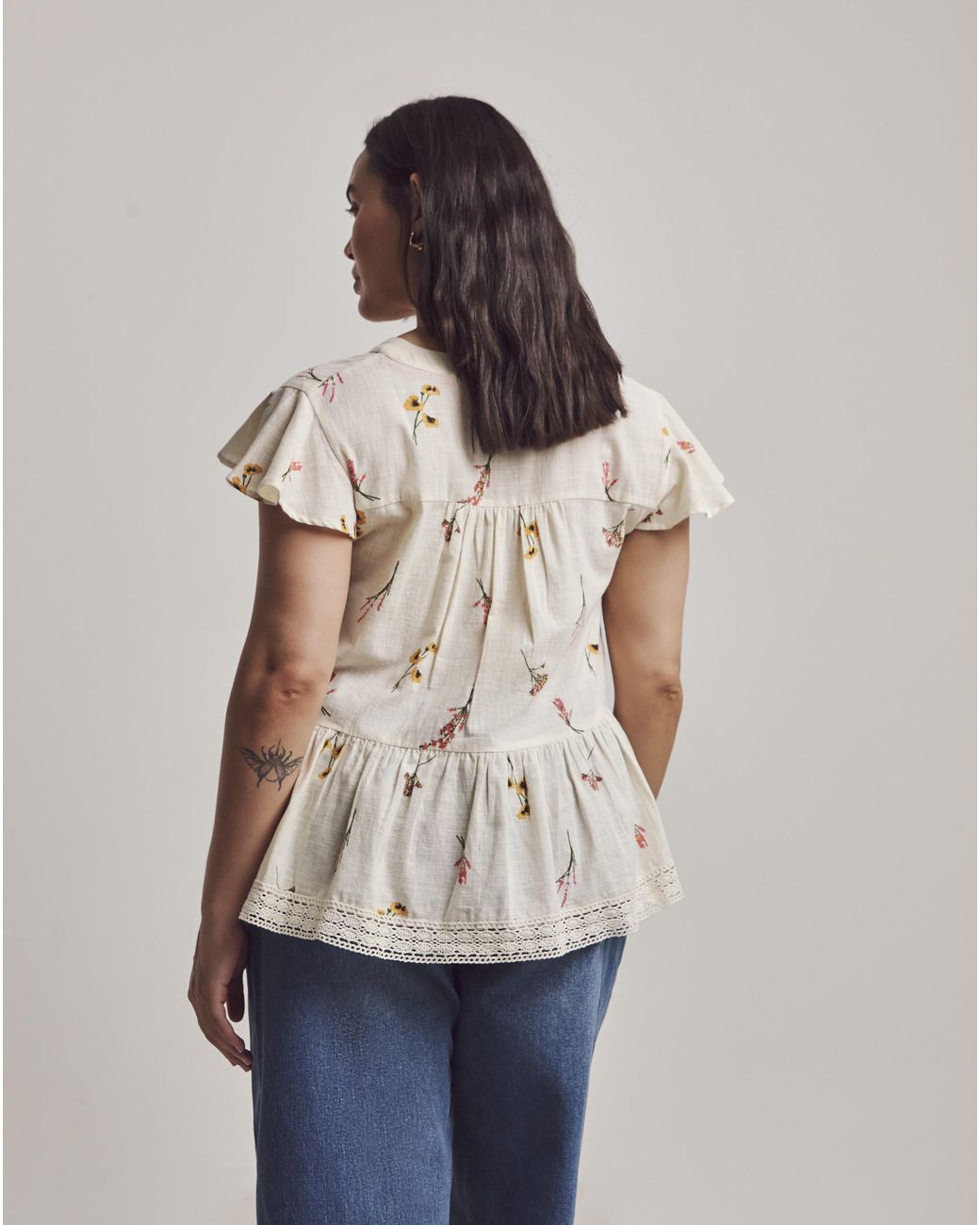 Julipa Brown Lace Trim Peplum Blouse