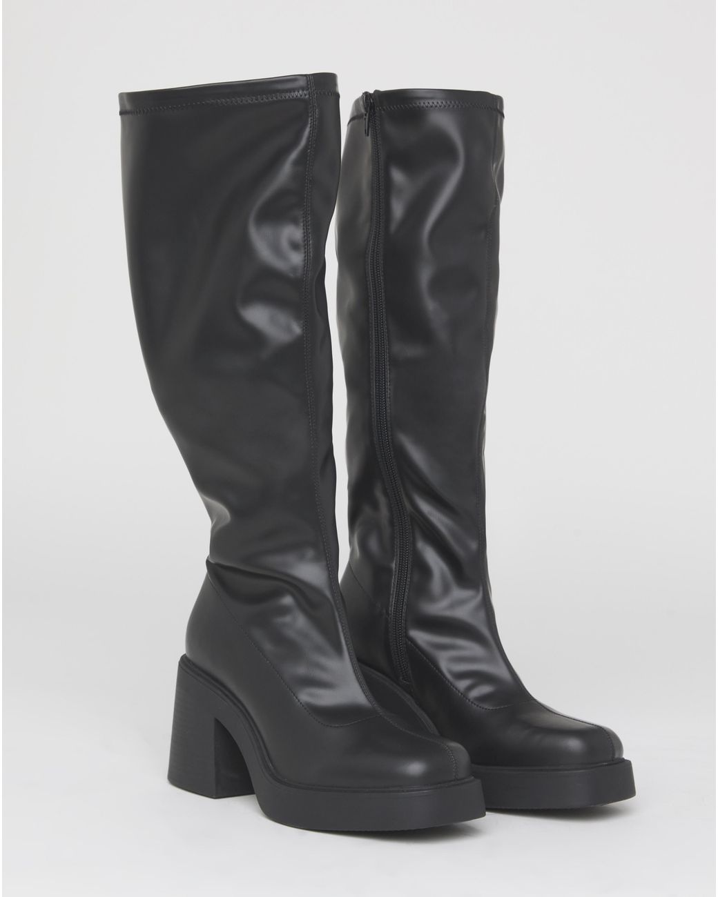Simply Be Gray Block Heel Sock Knee Boot Ex Wide Sc