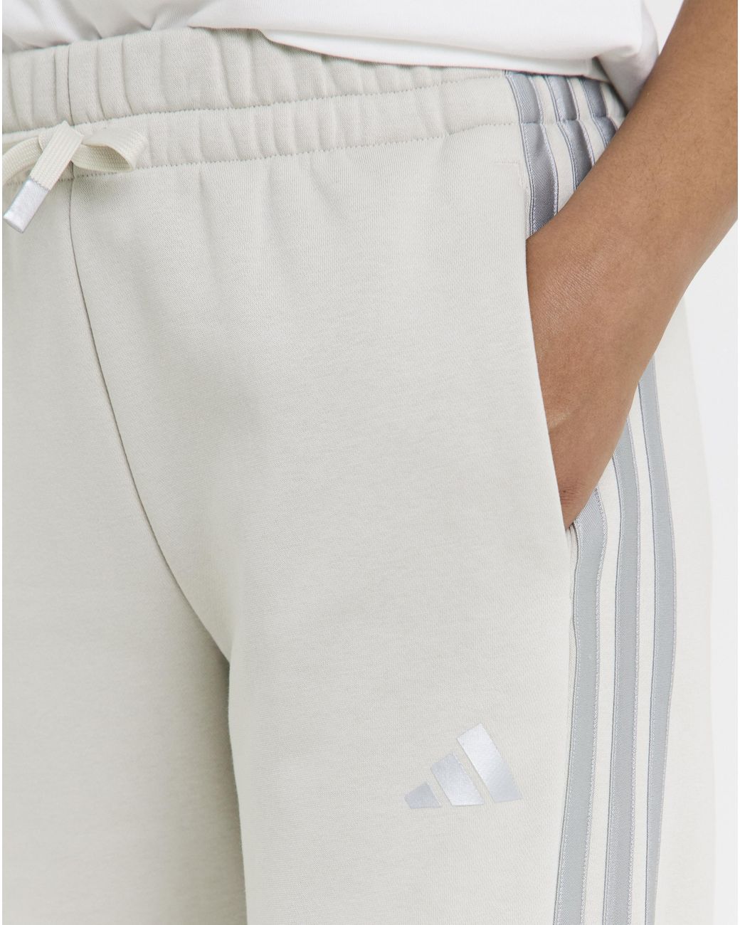 Adidas White 3 Stripes Wide Leg Joggers