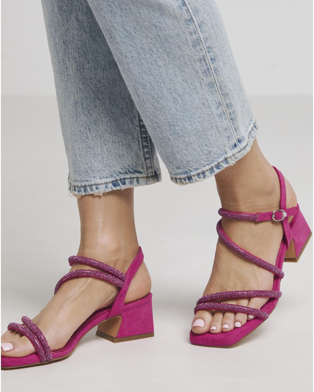 Simply Be Blue Low Block Heel Diamante Sandal Wide Fit