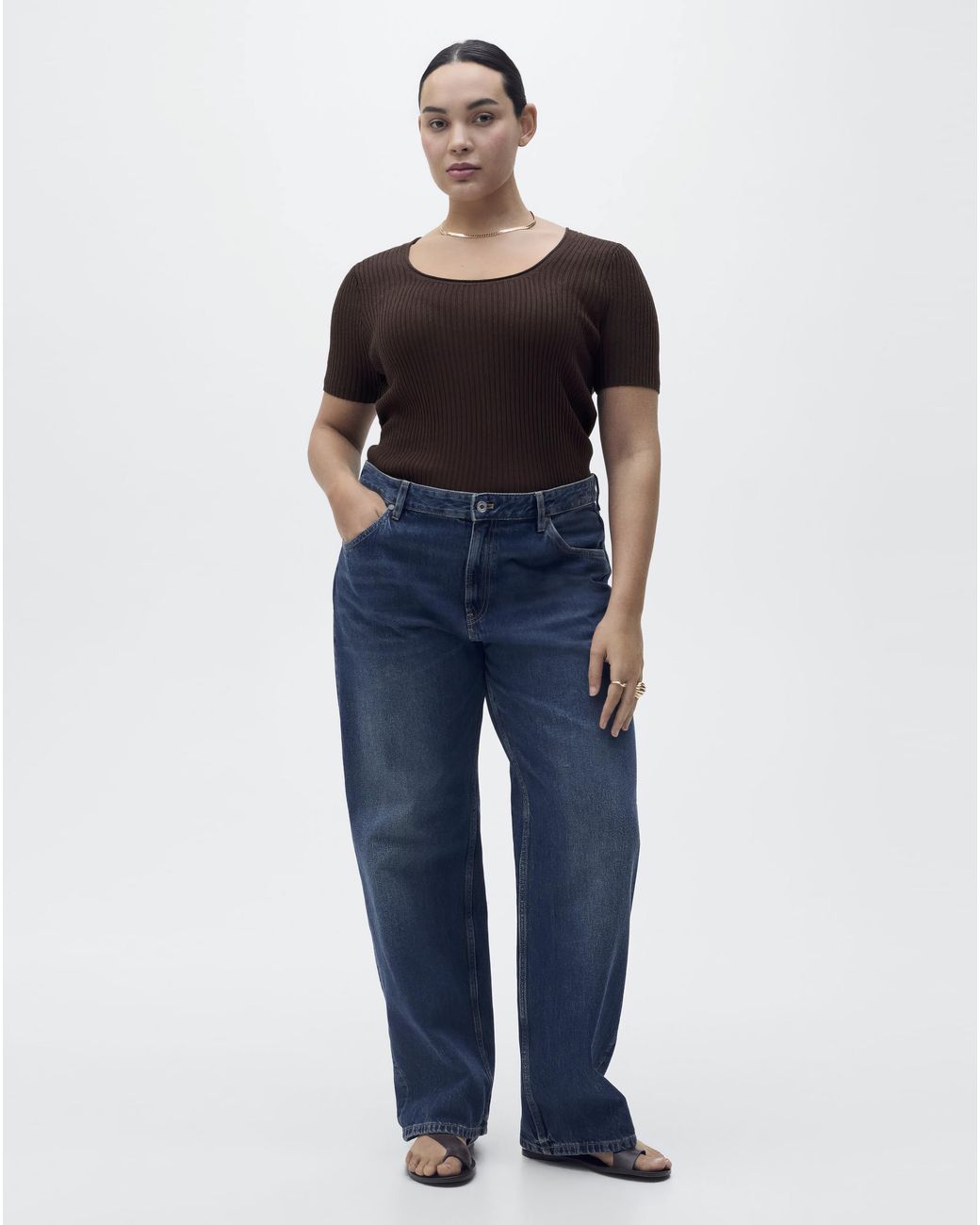 Mango Black Ribbed Rosae Top