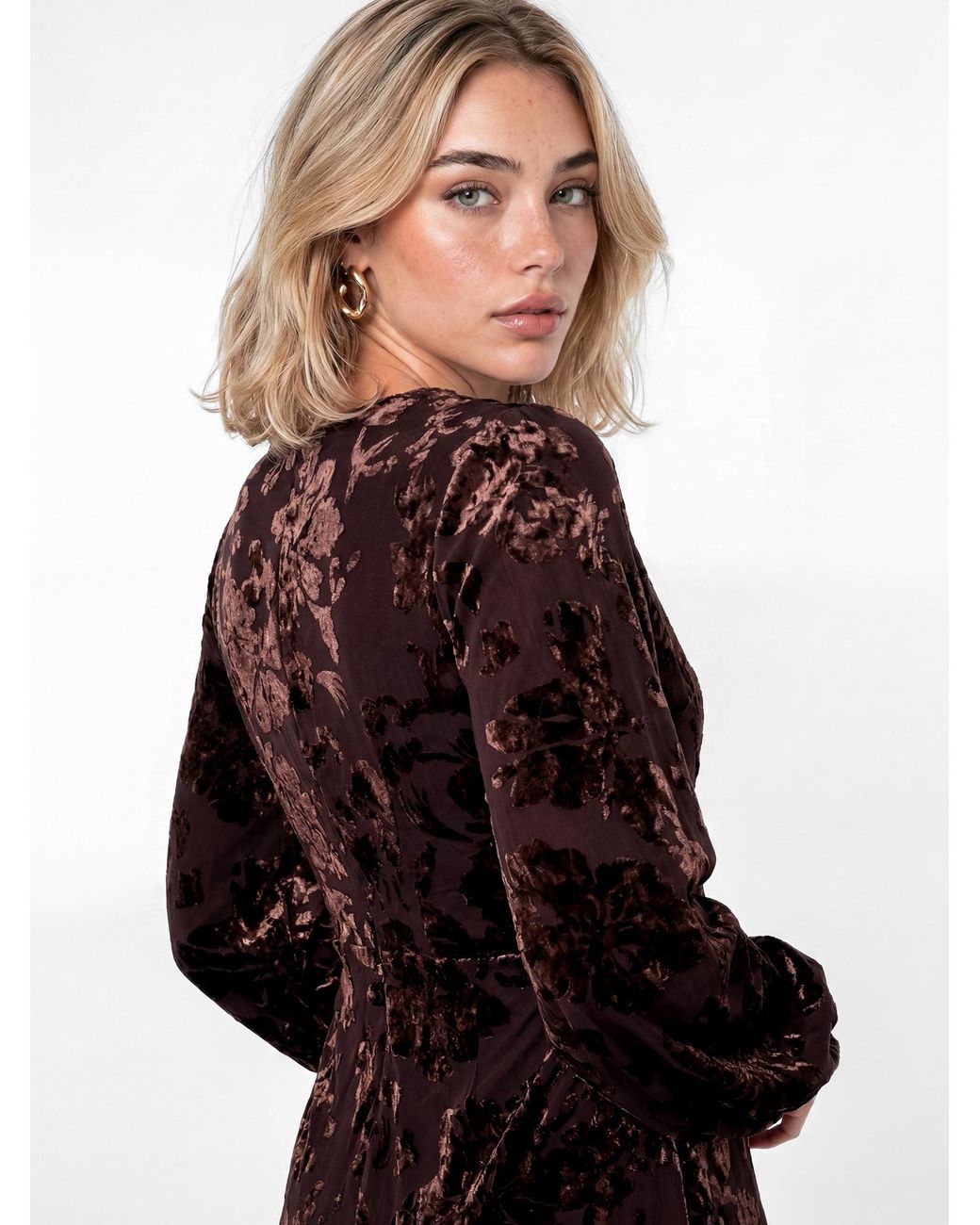 Lovedrobe Brown Velvet Faux Wrap Midaxi Dress