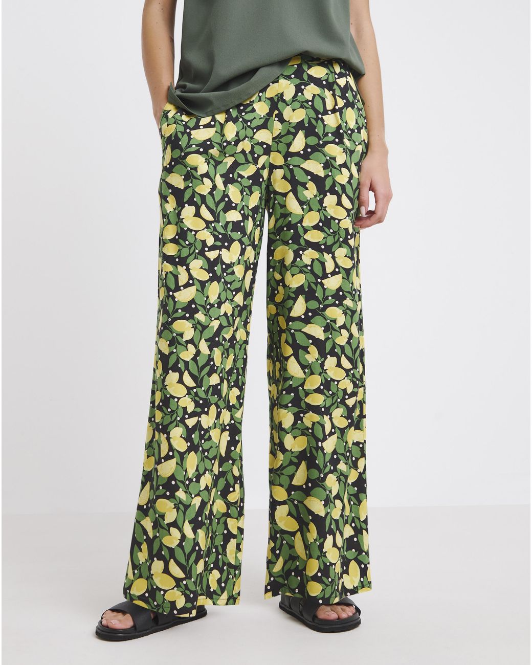 Simply Be Green Wide Leg Spun Viscose Trousers