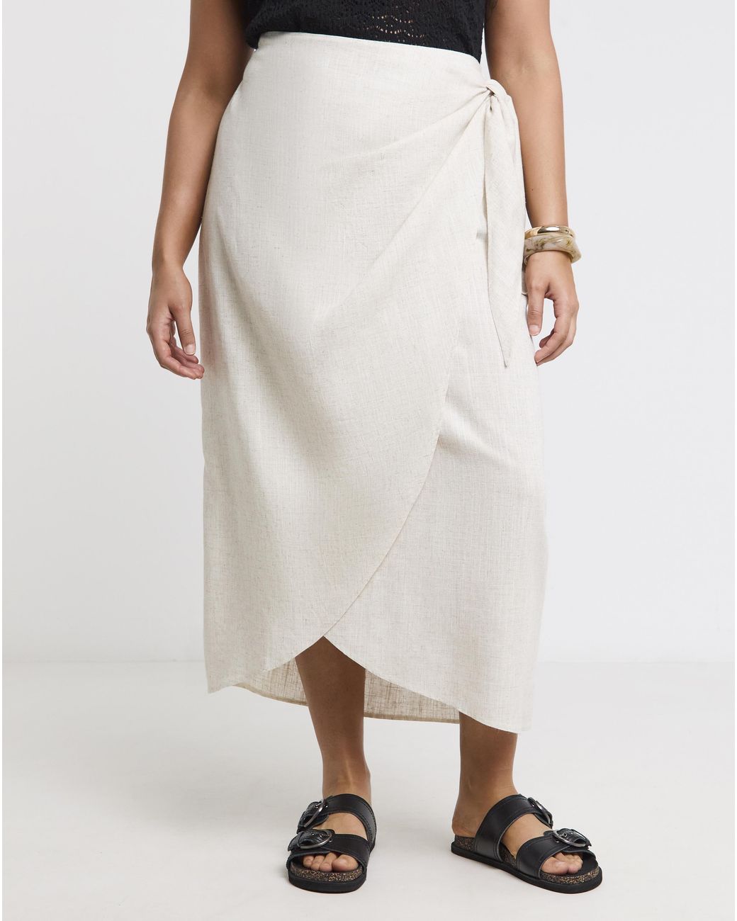 Simply Be White Linen Wrap Midaxi Skirt