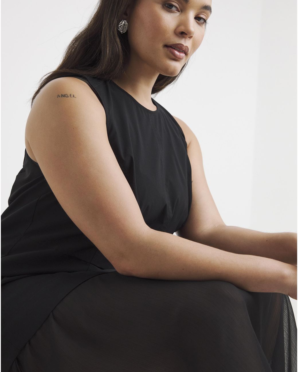 Simply Be Black 1 Sheer Skirt Midi Dress