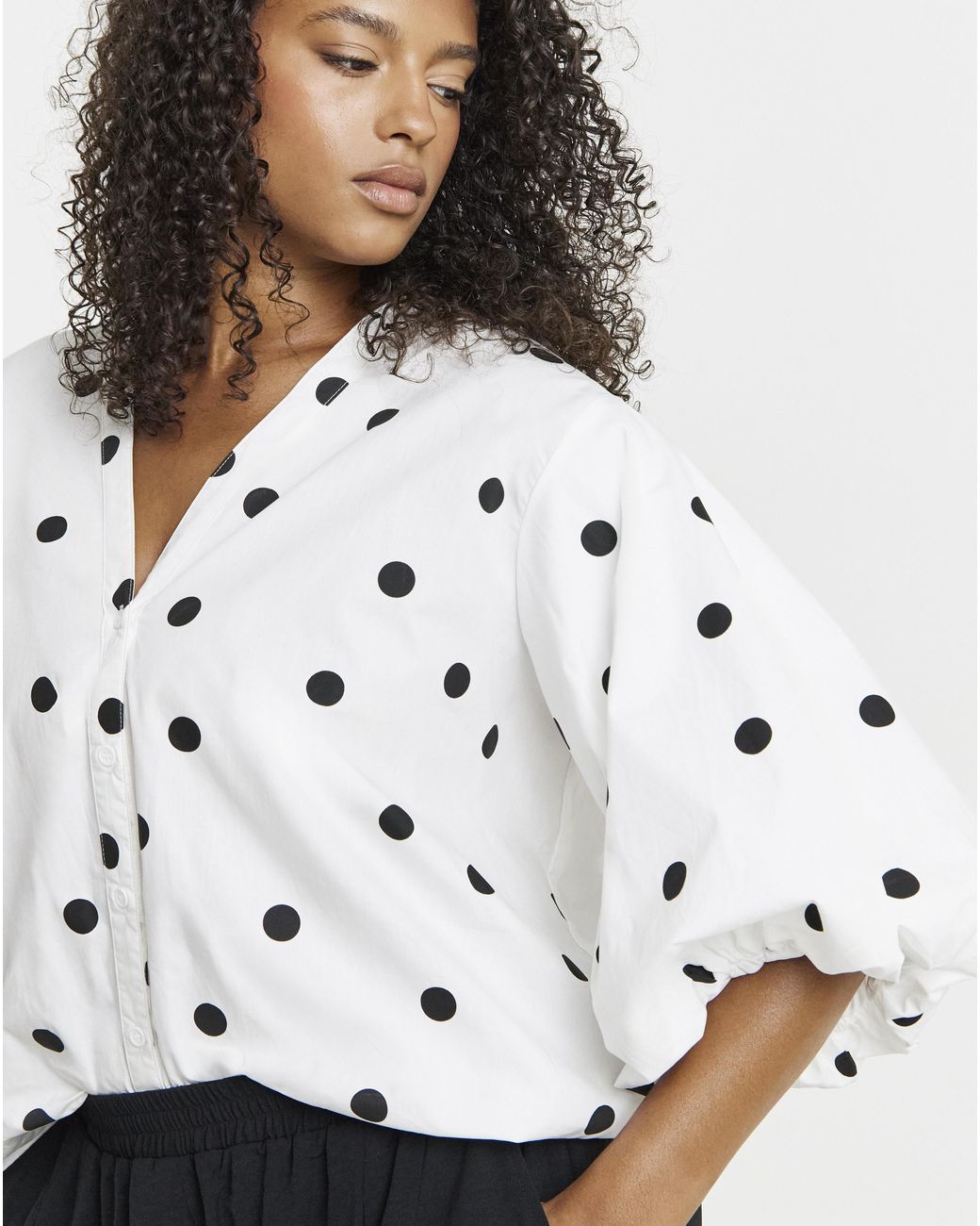 Simply Be White Mono Spot Button Through Blouse
