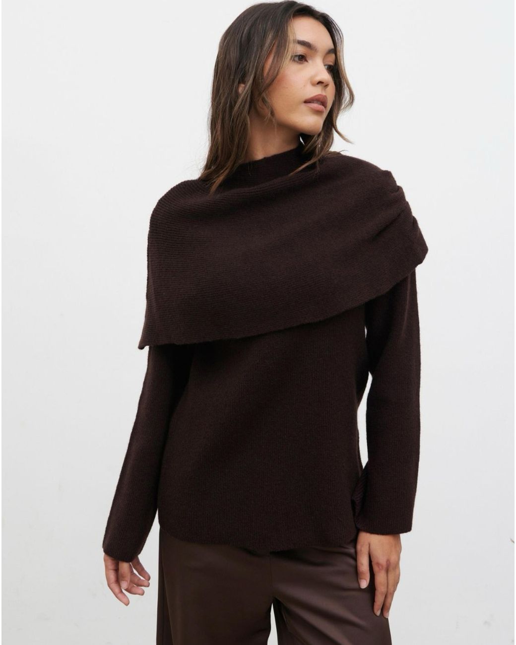 Pretty Lavish Brown Tarla Drape Knit Jumper