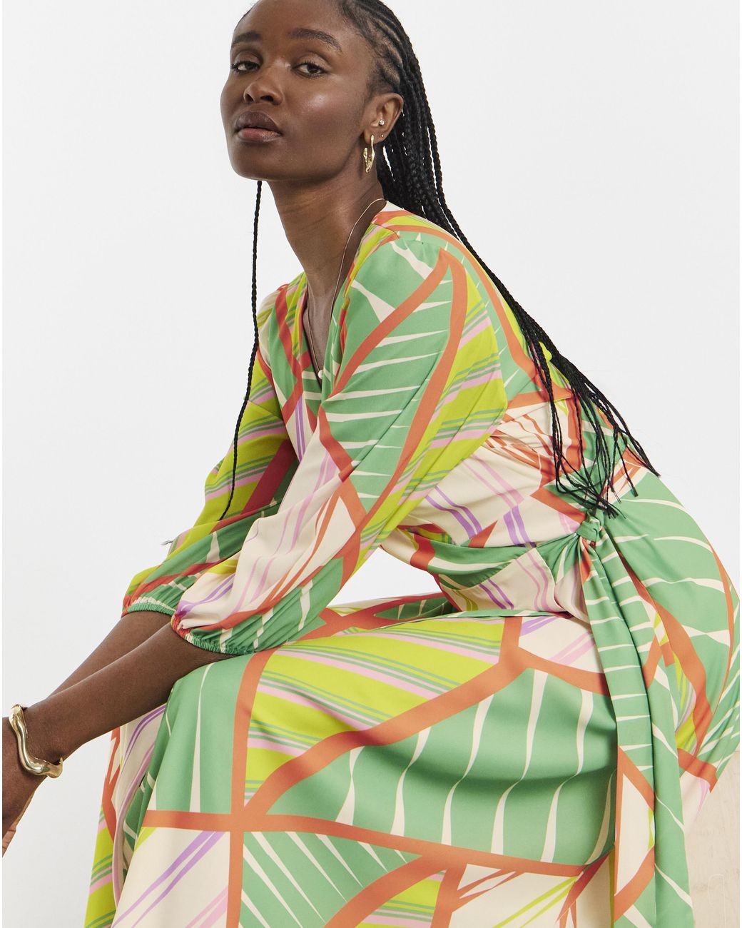 Joanna Hope Green Printed Wrap Midi Dress