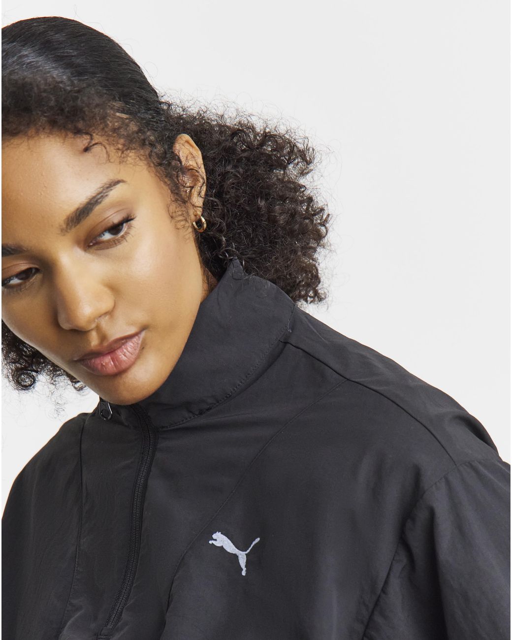 PUMA Black Her Relaxed Woven 1/2 Zip Crew
