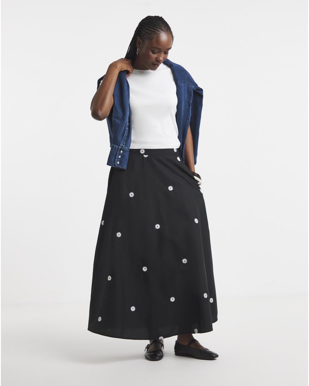 Simply Be Blue Embroidered Midaxi Skirt