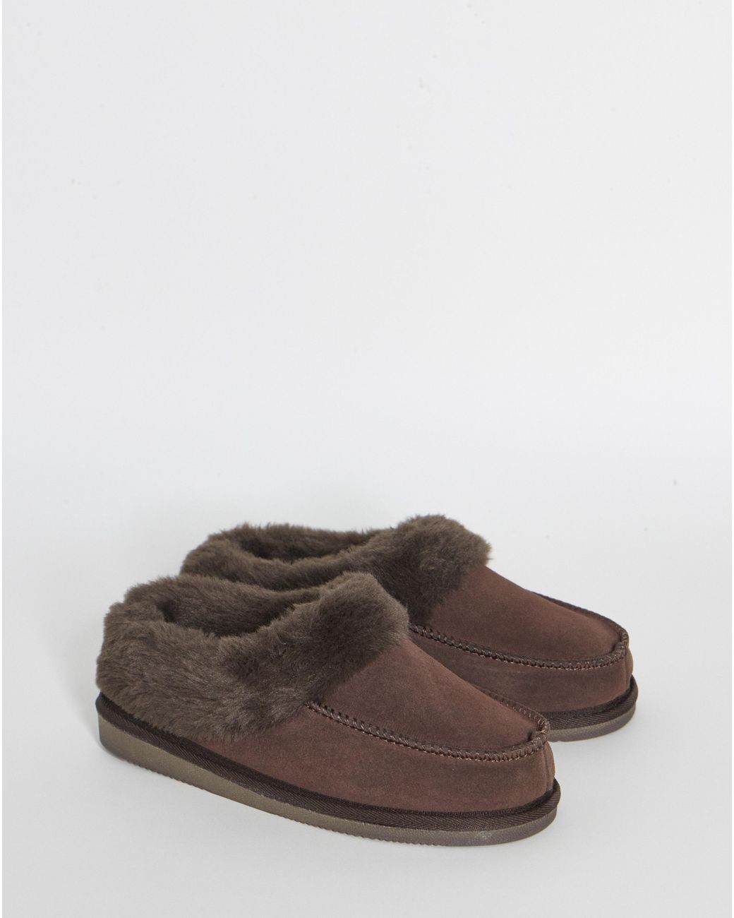 JD Williams Gray Full Suede Fur Trim Slipper Ex Wide