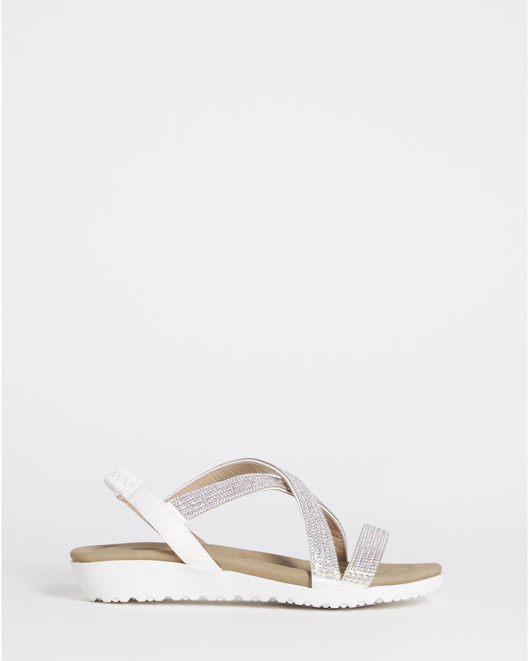 Heavenly Soles Black Low Wedge Diamante Sandal Wide