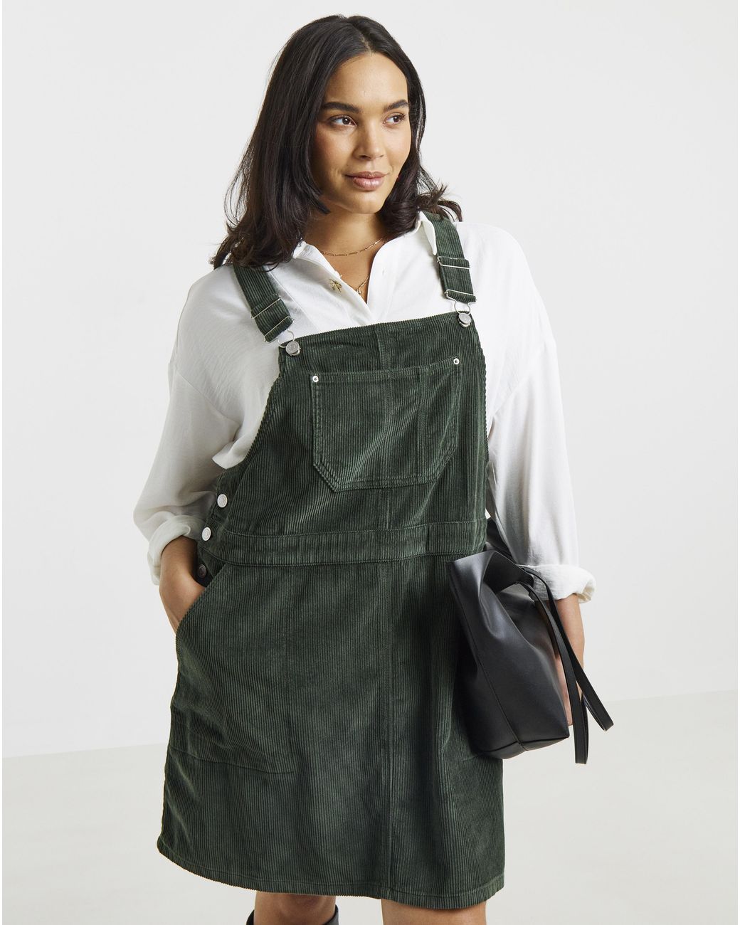 Simply Be Green Cord Mini Dungaree Dress