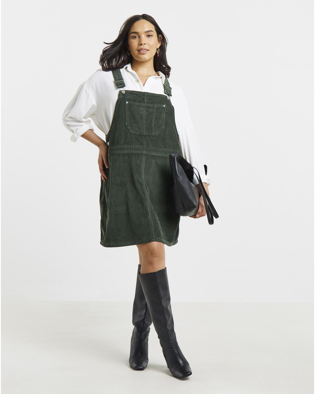 Simply Be Green Cord Mini Dungaree Dress
