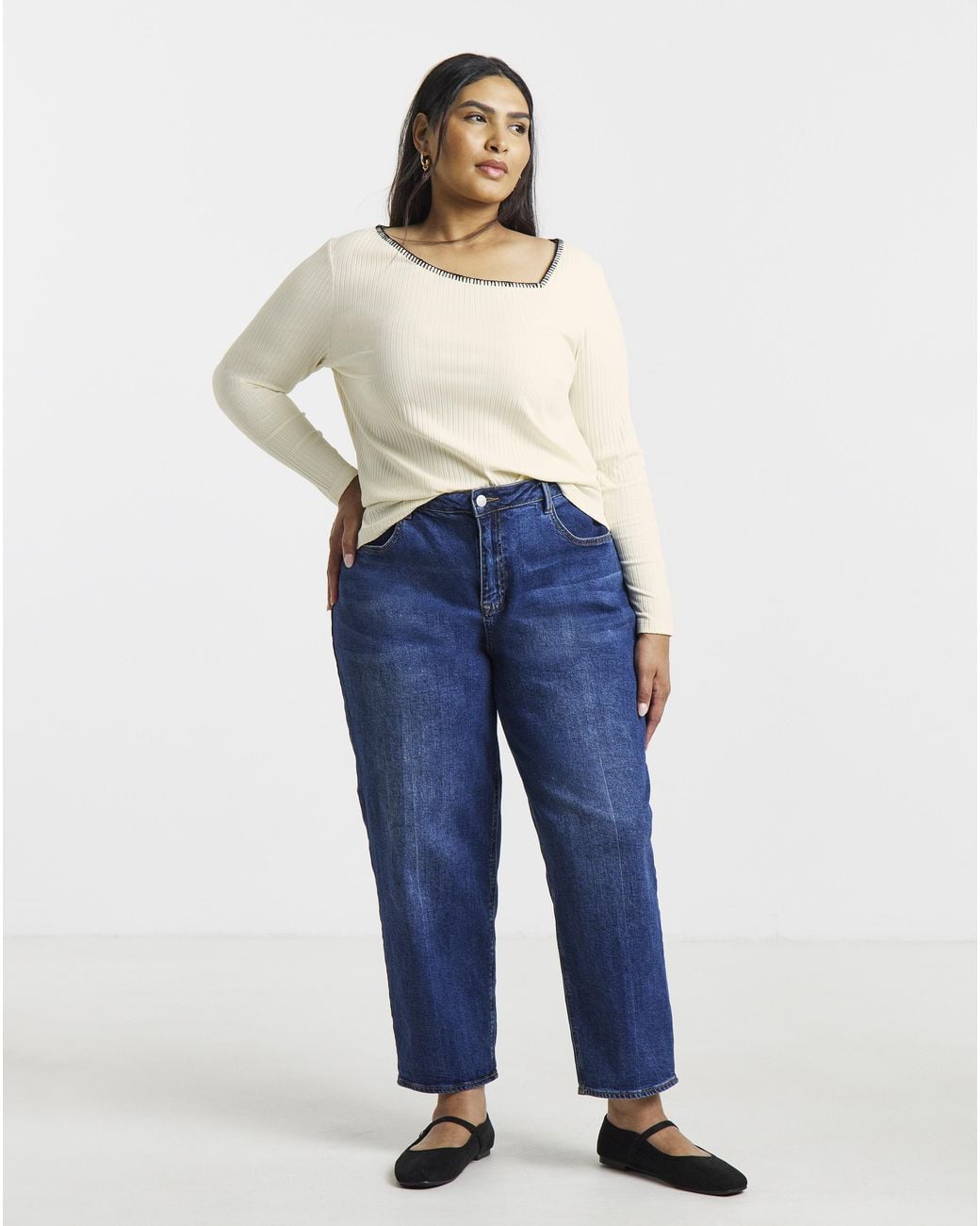 Simply Be Blue Ayshem Neckline Blanket Stitch Ls