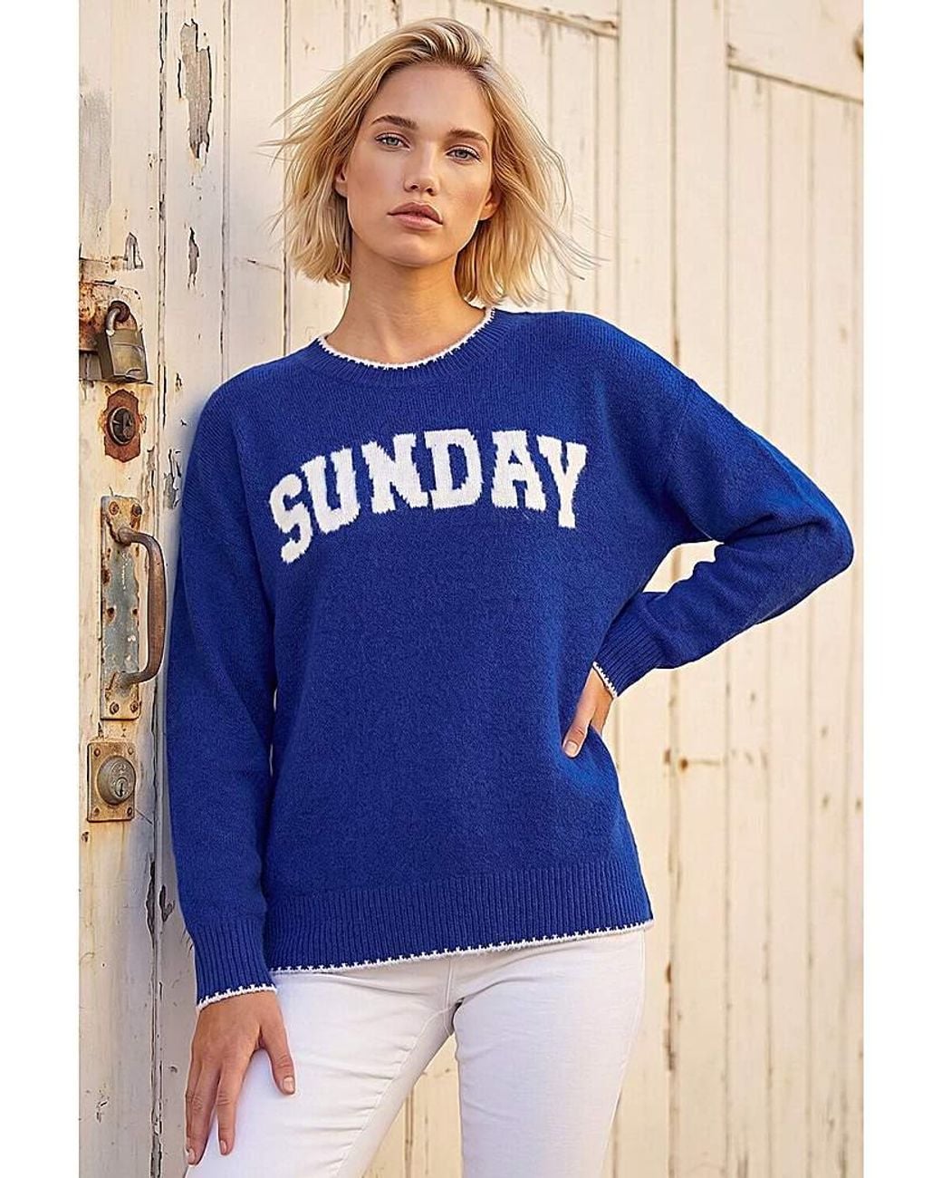 Roman Blue Roman Sunday Slogan Knit Jumper