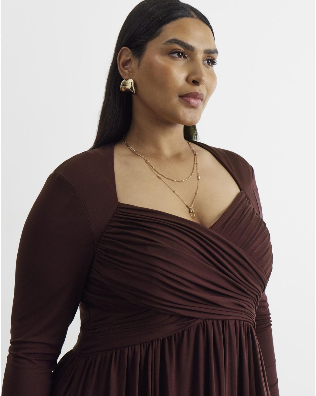 Joanna Hope Brown Draped Bodice Jersey Dress