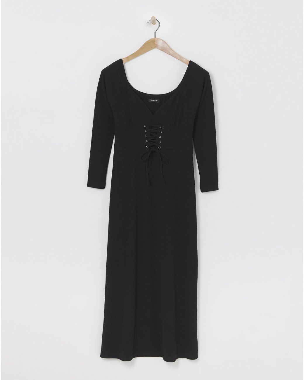 Simply Be Black Corset Detail Rib Midi Dress
