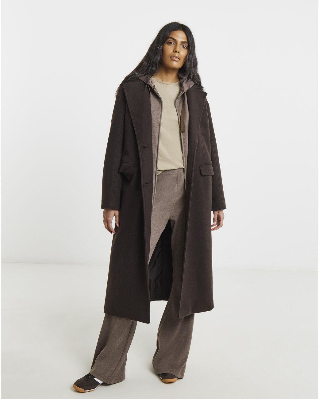 Simply Be Brown Cut & Sew Rib Zip Hoodie