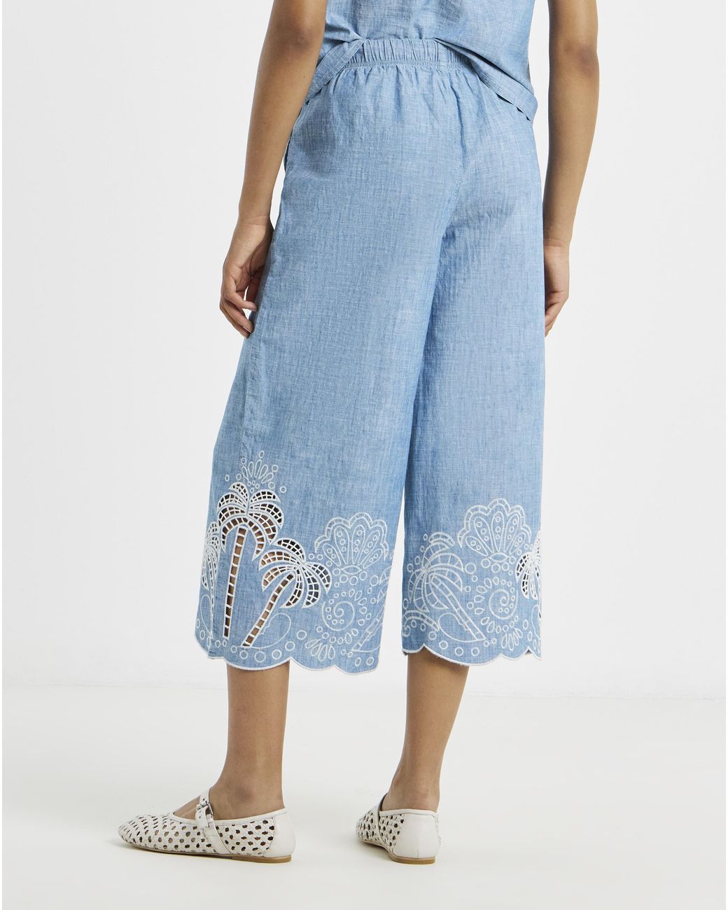 Simply Be Blue Chambray Broderie Crop Jeans