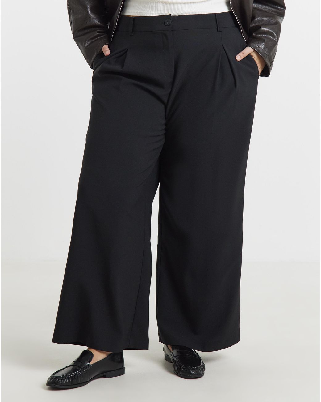 Simply Be White Elastic Back Pleated Wide Leg Trouser