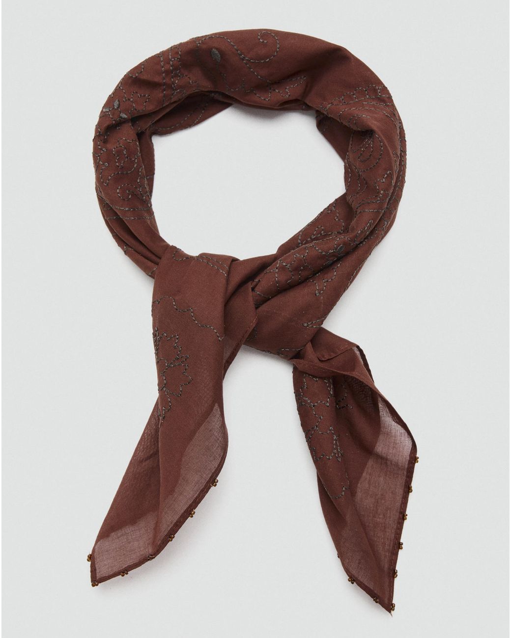 Mango Brown Floral Embroidered Scarf