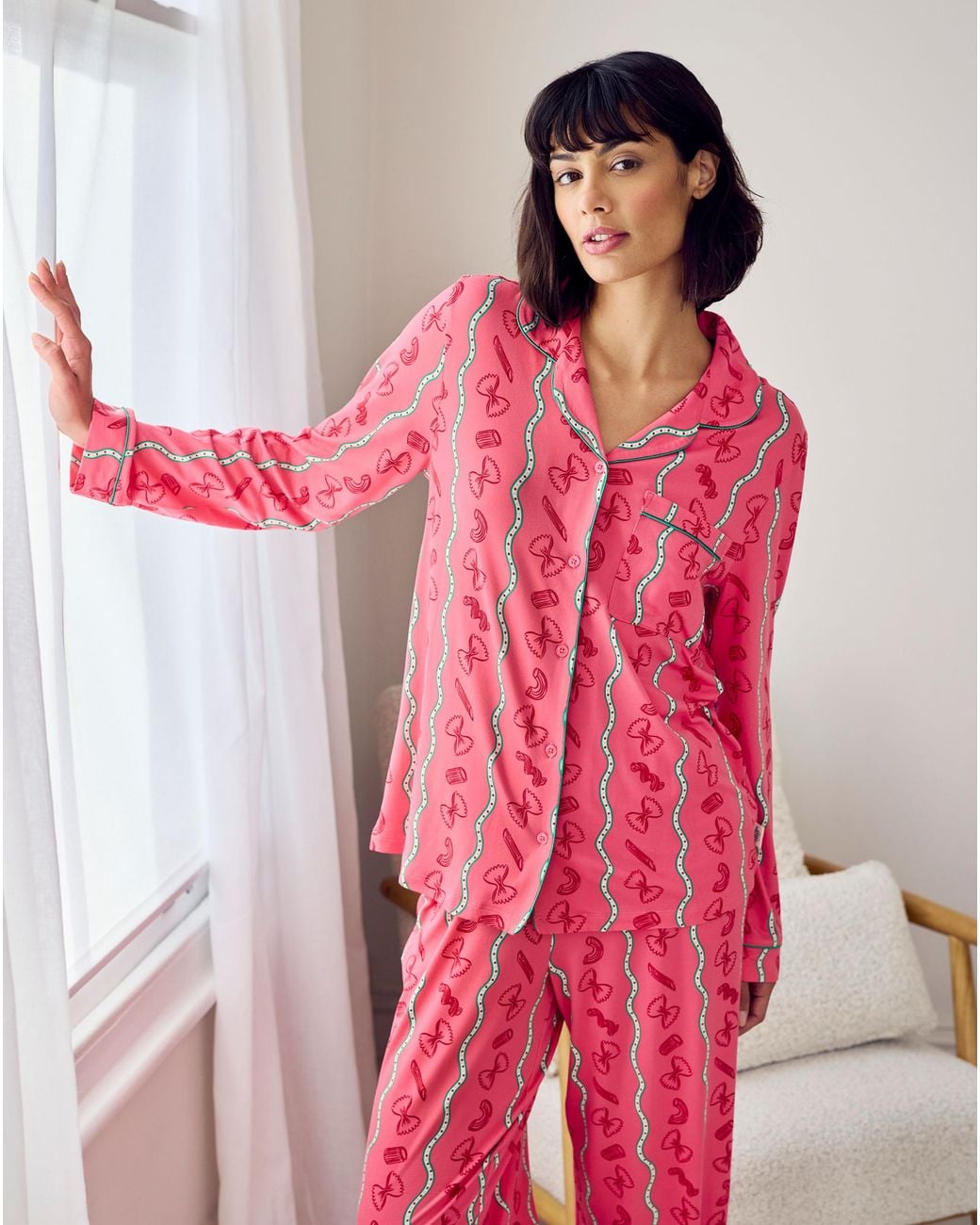 Chelsea Peers Pink Classic Long Button Up Set