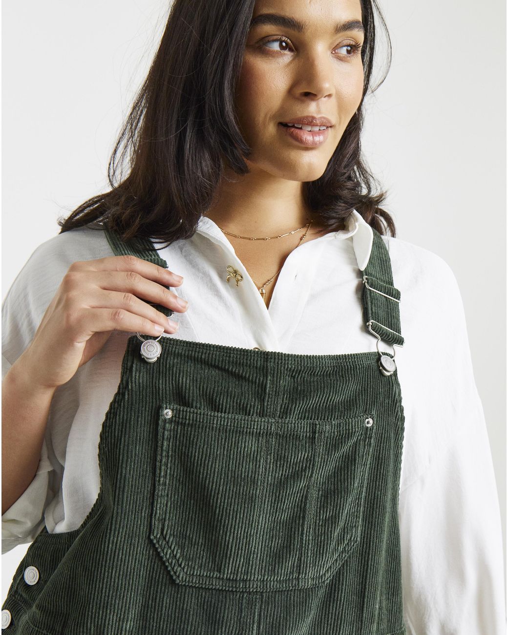 Simply Be Green Cord Mini Dungaree Dress