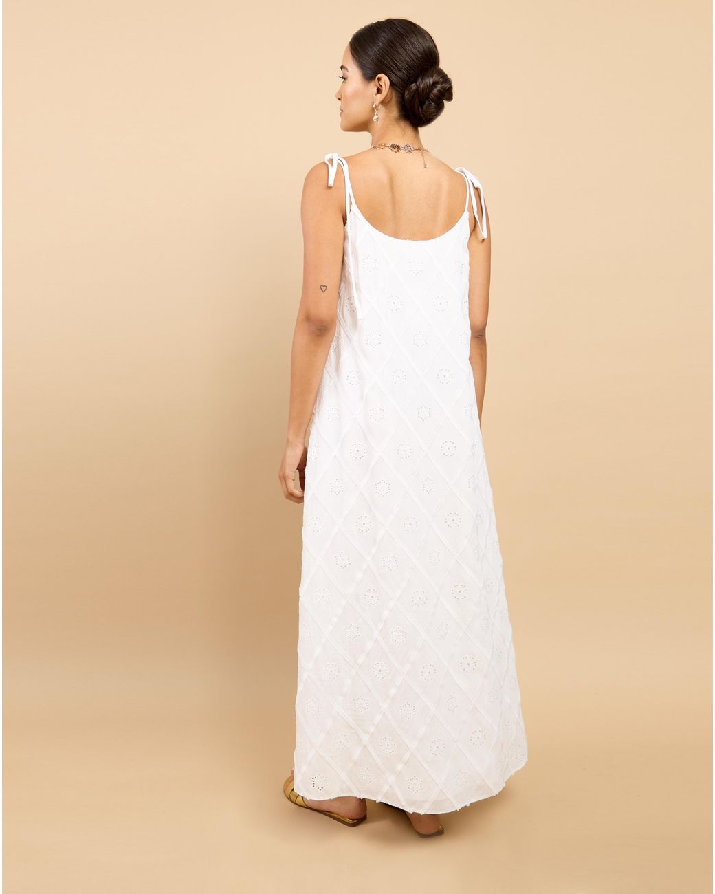 Little Mistress Natural Lm Embroidery Tie Maxi