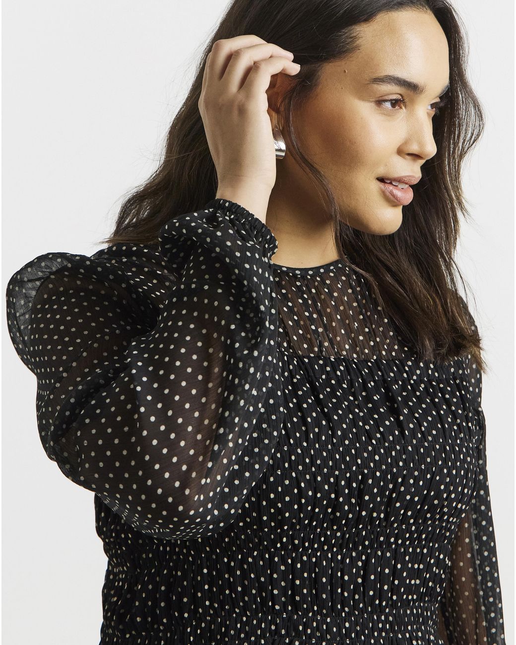 Simply Be Black Georgette Spot Shirred Blouse