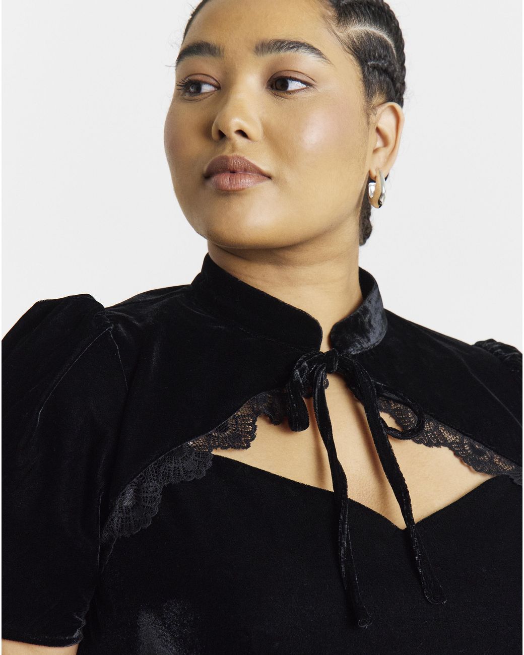 Simply Be Black Velvet Lace Trim Top