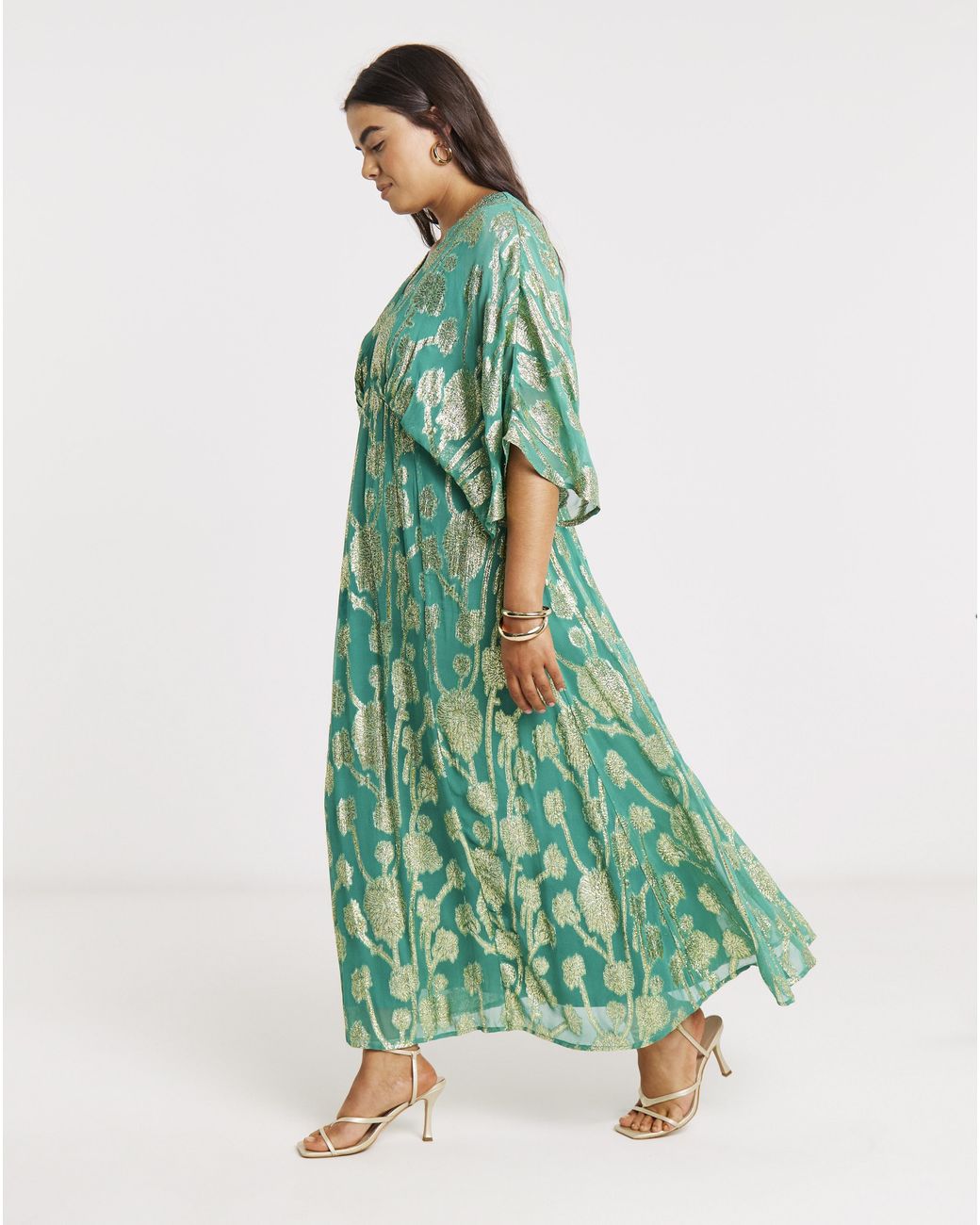 Joanna Hope Green Metallic Jacquard Tea Dress